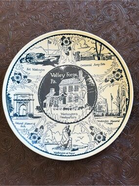 Valley Forge PA Decorative Ceramic Wall Plate - Blue on Cream